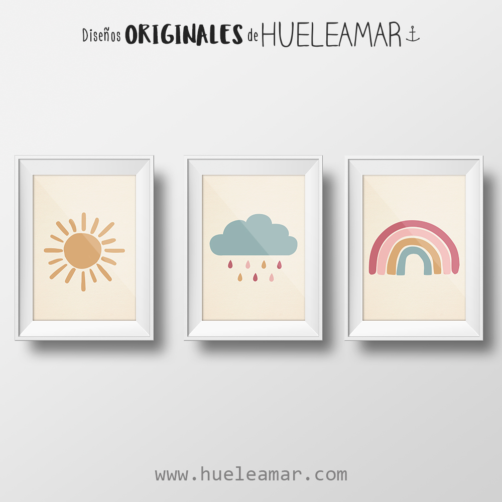 Pack 3 láminas infantiles sol nube arcoiris – Hueleamar